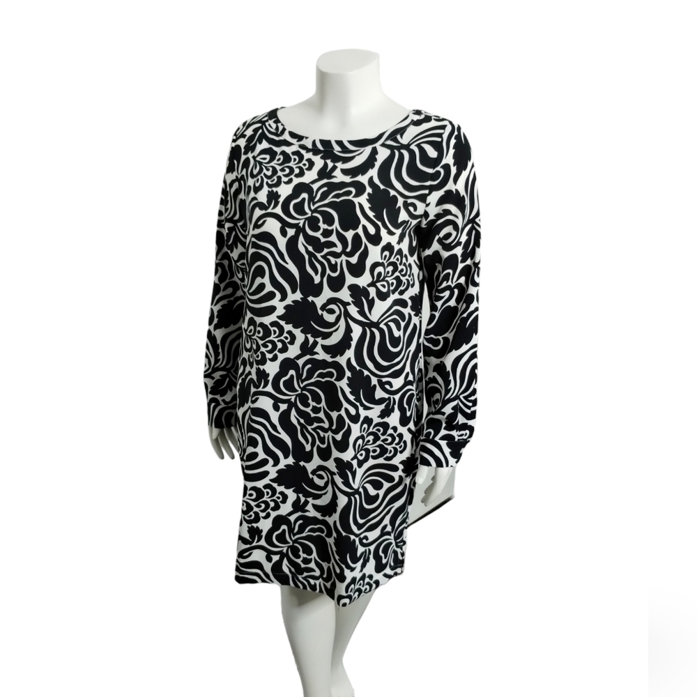 Ann Taylor Loft Black/White Floral Swirl Mod Shift Dress Women's Large Cocktail/